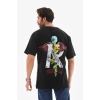 Biçomi Unisex Bisiklet Yaka Baskılı Oversize T-Shirt - Siyah