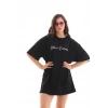 Biçomi Unisex Bisiklet Yaka Baskılı Oversize T-Shirt - Siyah