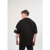 Biçomi Unisex Bisiklet Yaka Baskılı Oversize T-Shirt - Siyah
