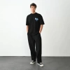 Biçomi Unisex Bisiklet Yaka Baskılı Oversize T-Shirt - Siyah