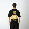 Biçomi Unisex Bisiklet Yaka Baskılı Oversize T-Shirt - Siyah