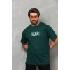 Biçomi Unisex Bisiklet Yaka Baskılı Oversize T-Shirt - Yeşil