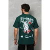 Biçomi Unisex Bisiklet Yaka Baskılı Oversize T-Shirt - Yeşil