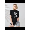 Biçomi Unisex Bisiklet Yaka Baskılı T-Shirt - Siyah