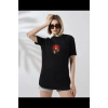 Biçomi Unisex Bisiklet Yaka Baskılı T-Shirt - Siyah