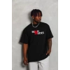 Biçomi Unisex Bisiklet Yaka Double Oversize Baskılı T-Shirt - Siyah