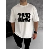 Biçomi Unisex Bisiklet Yaka Katlanan Baskılı T-Shirt - Beyaz