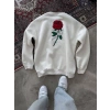 Biçomi Unisex Bisiklet Yaka Ön Ve Arka Baskılı SweatShirt - Beyaz