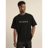 Biçomi Unisex Bisiklet Yaka Oversize Baskılı T-Shirt - Siyah