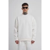 Biçomi Unisex Biskilet Yaka Üç İplik SweatShirt - Beyaz
