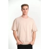 Biçomi Unisex Düz Biskilet Yaka Oversize T-shirt - Bej