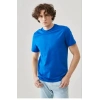 Biçomi Unisex Düz Biskilet Yaka Oversize T-shirt - Mavi