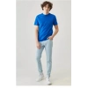 Biçomi Unisex Düz Biskilet Yaka Oversize T-shirt - Mavi