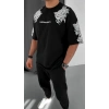 Biçomi Unisex Flok Kabartma Baskılı T-Shirt - Siyah