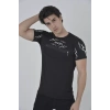 Biçomi Unisex Göğüs Fermuarlı Baskılı T-Shirt - Siyah