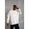 Biçomi Unisex Kapşonlu Baskılı Sweetshirt - Beyaz