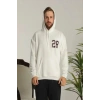 Biçomi Unisex Kapşonlu Baskılı Sweetshirt - Beyaz