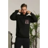 Biçomi Unisex Kapşonlu Baskılı Sweetshirt - Siyah