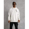 Biçomi Unisex Kapşonlu Uzun Kol Baskılı Sweetshirt - Beyaz