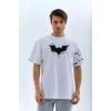 Biçomi Unisex Ön Ve Kol Baskılı Oversize T-shirt - Beyaz