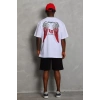 Biçomi Unisex Oversize Baskılı Bisiklet Yaka T-Shirt - Beyaz