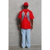 Biçomi Unisex Oversize Baskılı Bisiklet Yaka T-Shirt - Kırmızı