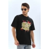 Biçomi Unisex Oversize Baskılı Bisiklet Yaka T-Shirt - Siyah