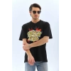 Biçomi Unisex Oversize Baskılı Bisiklet Yaka T-Shirt - Siyah