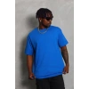 Biçomi Unisex Oversize Düz Bisiklet Yaka T-Shirt - Mavi