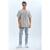 Biçomi Unisex Oversize Taşlı Bisiklet Yaka T-Shirt - Gri
