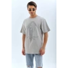 Biçomi Unisex Oversize Taşlı Bisiklet Yaka T-Shirt - Gri