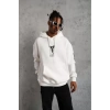 Biçomi Unisex Sırt Baskılı Kapüşonlu Üç İplik Oversize Sweatshirt - Beyaz