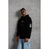 Biçomi Unisex Sırt Baskılı Kapüşonlu Üç İplik Oversize Sweatshirt - Siyah