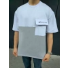 Biçomi Unisex Torba Cep Detaylı  Parçalı T-Shirt - Gri