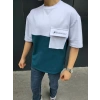 Biçomi Unisex Torba Cep Detaylı  Parçalı T-Shirt - Lacivert