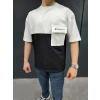 Biçomi Unisex Torba Cep Detaylı  Parçalı T-Shirt - Siyah
