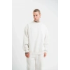 Biçomi Unisex Uzun Kol Bisiklet Yaka Yıkamalı SweatShirt - Beyaz