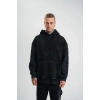 Biçomi Unisex Uzun Kol Kapşonlu Yıkamalı Nakışlı SweatShirt - Siyah
