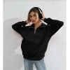 Biçomi Unisex Uzun Kol Yarım Farmuarlı Yakalı Basic SweatShirt - Siyah