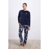Bicomi Uzun Kollu Kadife T-Shirt ve Çiçek Desenli Pantolon Pijama Takımı