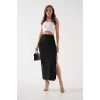 BİÇOMİ Uzun yırtmaçlı ince kumaş etek siyah