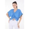 BİÇOMİ V yaka büzgülü detaylı bluz