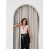 Biçomi Vatkalı Kolsuz V Yaka Drapeli Crop Bluz Likralı Fit - Boyalı Gri