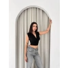 Biçomi Vatkalı Kolsuz V Yaka Drapeli Crop Bluz Likralı Fit - Siyah