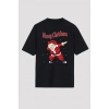 Biçomi Yılbaşı Merry Christmas Noel Baba Baskılı Oversize Bisiklet Yaka T-shirt - Siyah