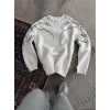 Biçomi Yıldırım Baskılı Bisiklet Yaka SweatShirt - Beyaz