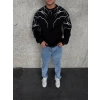 Biçomi Yıldırım Baskılı Bisiklet Yaka SweatShirt - Siyah
