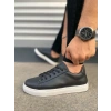 JY122 Mode Bağcıklı Cilt Erkek Günlük Sneaker Ayakkabı CBT - Siyah
