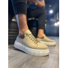 JY144 Volt Bağcıklı Süet Erkek Günlük Sneaker Yüksek Taban Ayakkabı SBT Krem