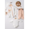 Kelebek Nakışlı Tulumlu % 100 Pamuk Erkek Bebek 5li Set